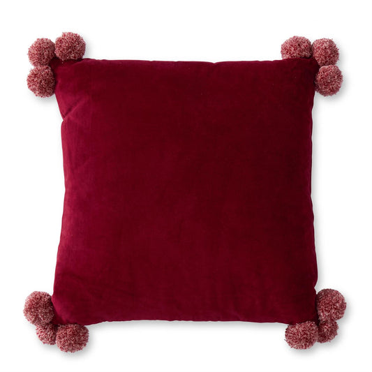 20" Burgundy Velet Pom Pom Pillow