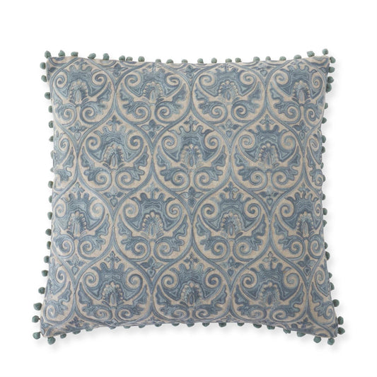 20" Blue Crest Embroidered Pillow