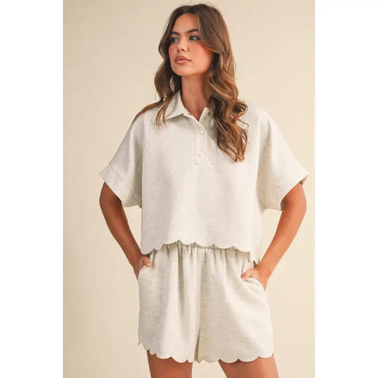 Scalloped Edge Tunic Top and Short Set