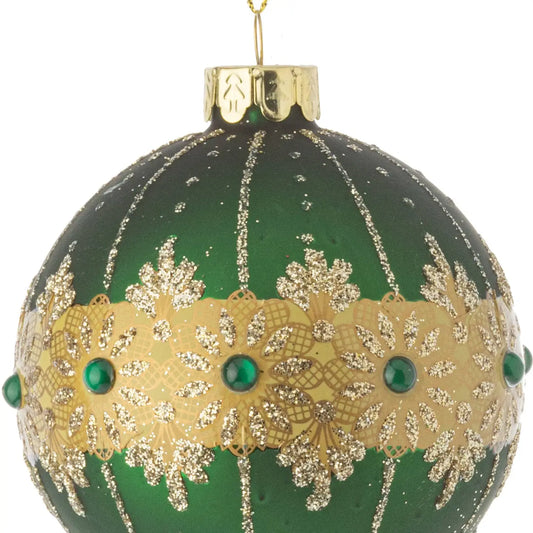 Green & Gold Glass Ball Ornament