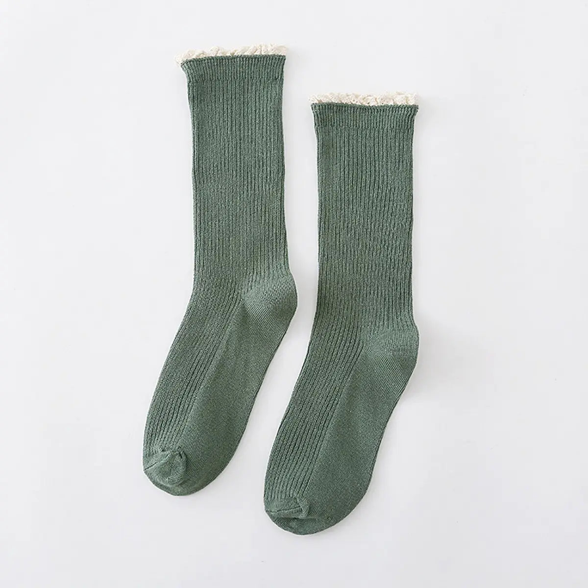 Lace Edge Mid Calf Socks