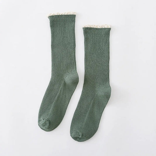 Lace Edge Mid Calf Socks