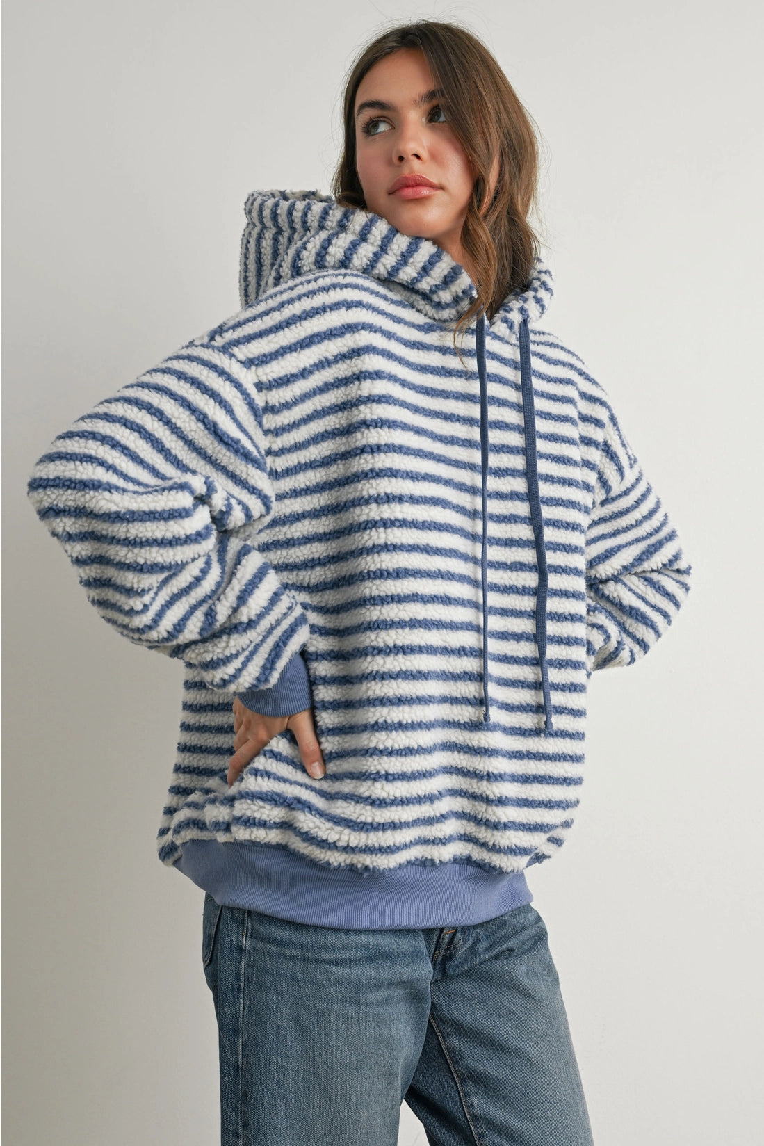 Brushed Striped Puffy Hoodie