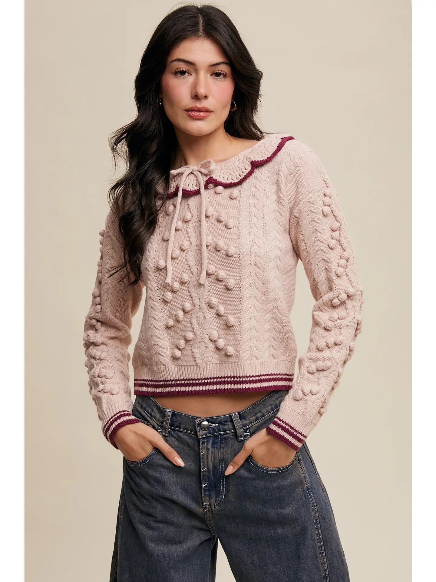 Pom Pom Cable Knit Sweater