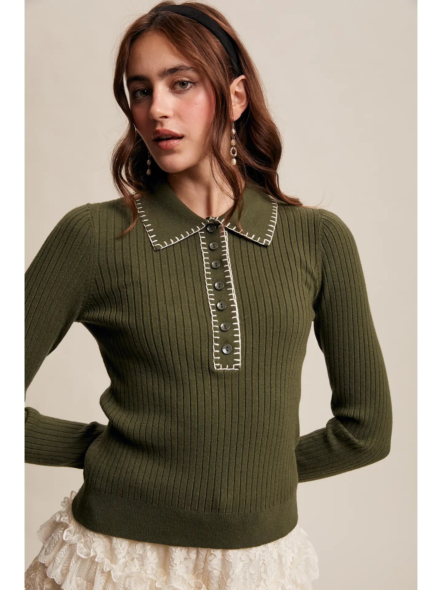 Contrast Stitch Knit Top