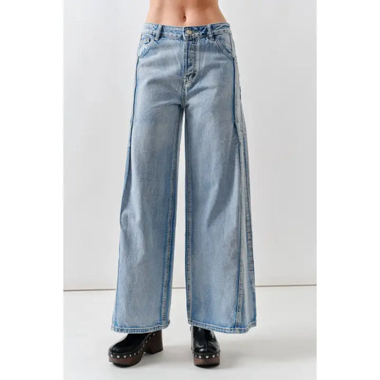 Pintucked Wide Denim Pants