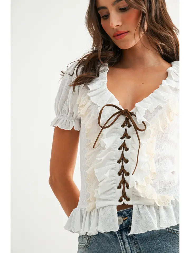 Ruffled Lace-Up Peplum Top