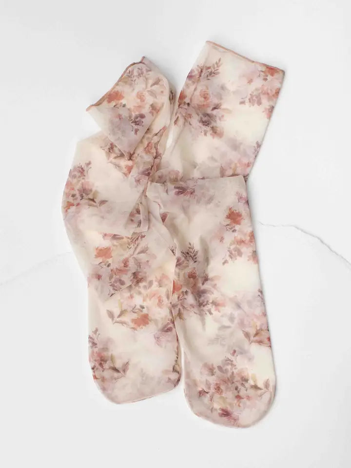 Sheer Patterned Crew Socks