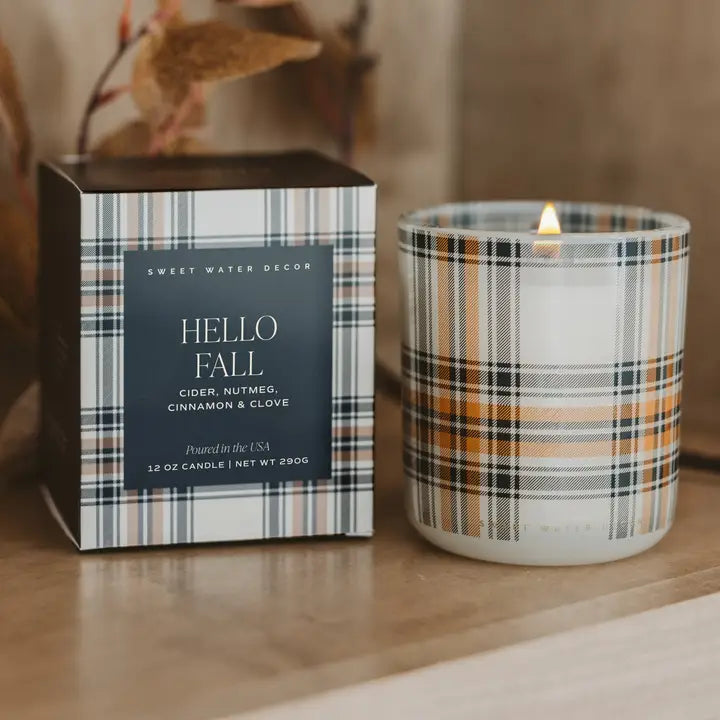 Hello Fall 12ox Boxed Plaid Soy Candle
