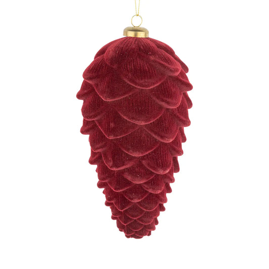 Burgundy Flocked Pinecone Ornament