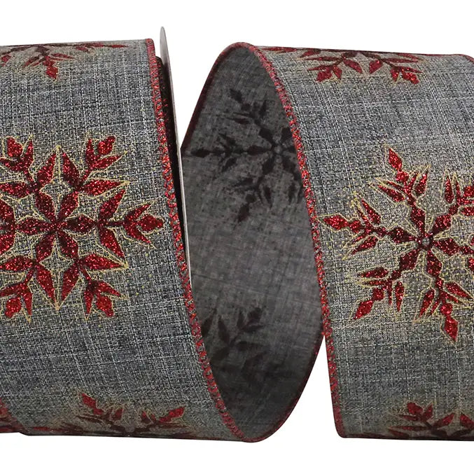 Evening Snowflake Linen Wired Edge Ribbon