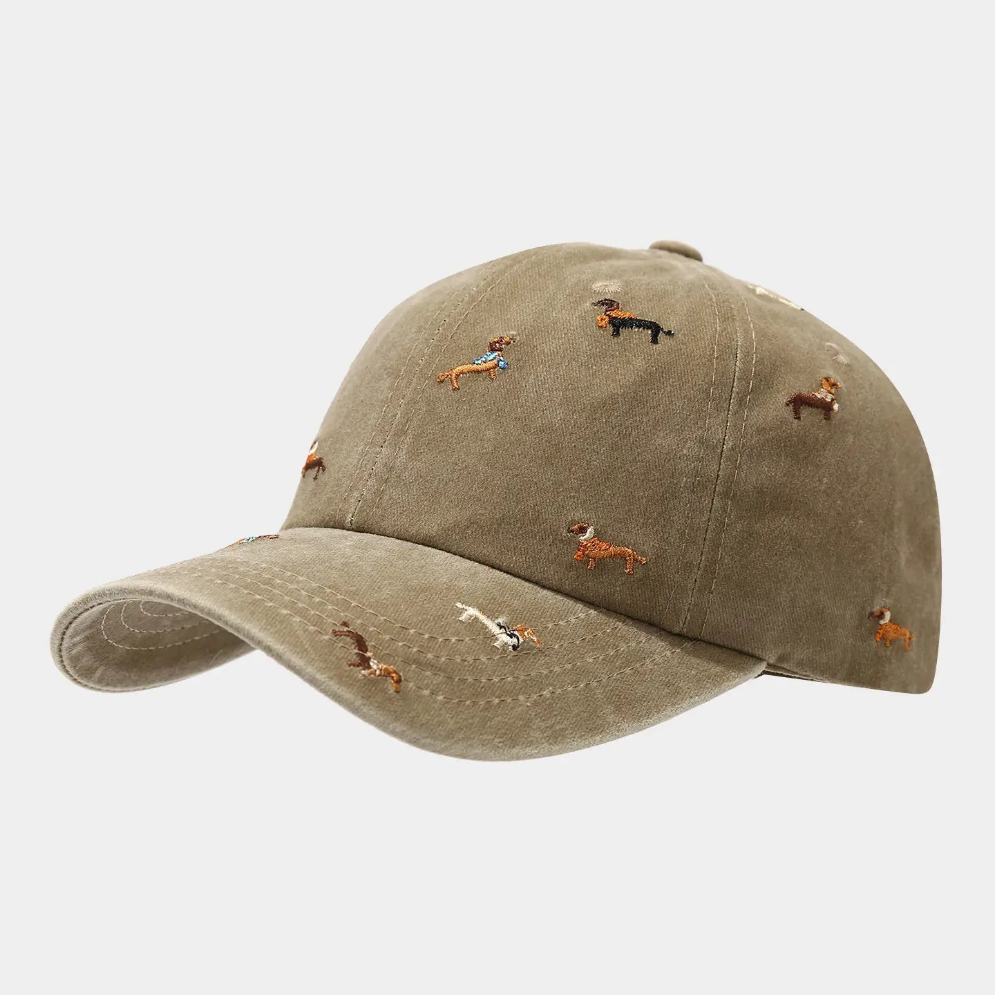 Vintage Washed Baseball Cap with Puppy Embroidery