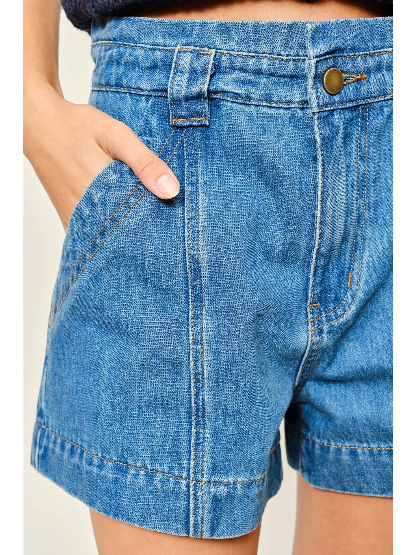 Mid Rise Denim Shorts