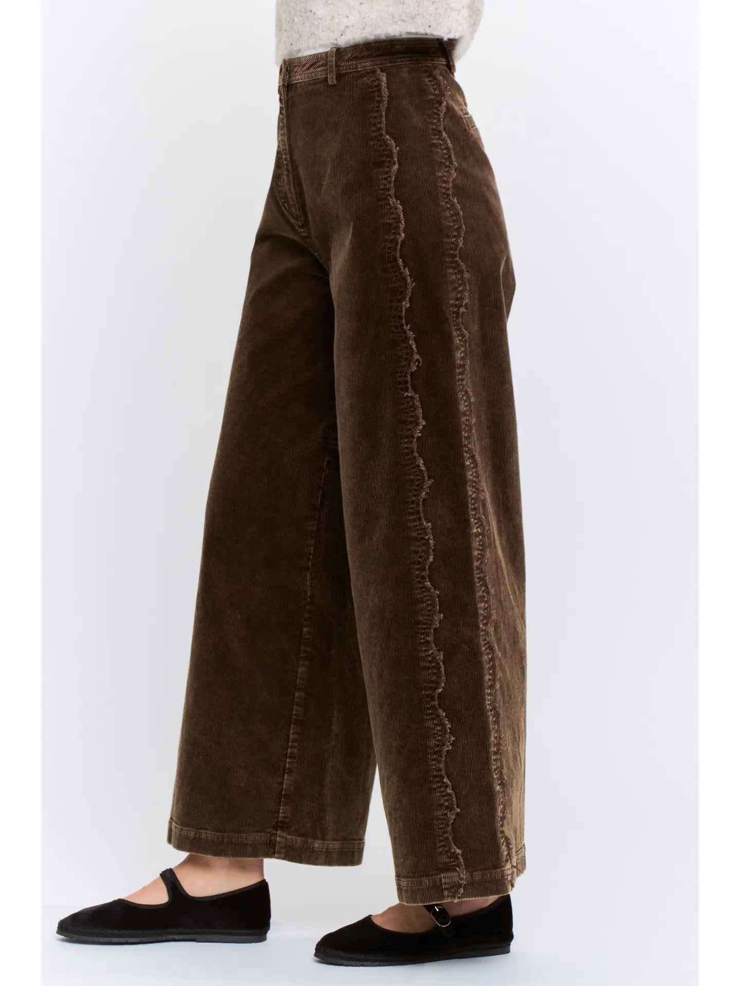 Wide-Leg Corduroy Scalloped Trousers