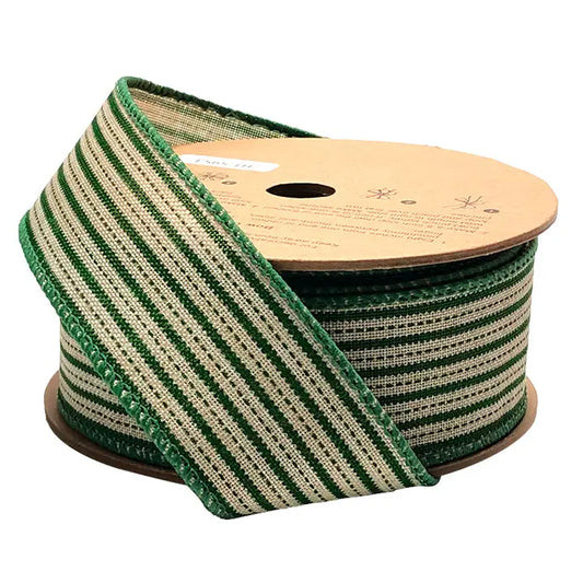 1.5" Green Striped Wired Edge Ribbon