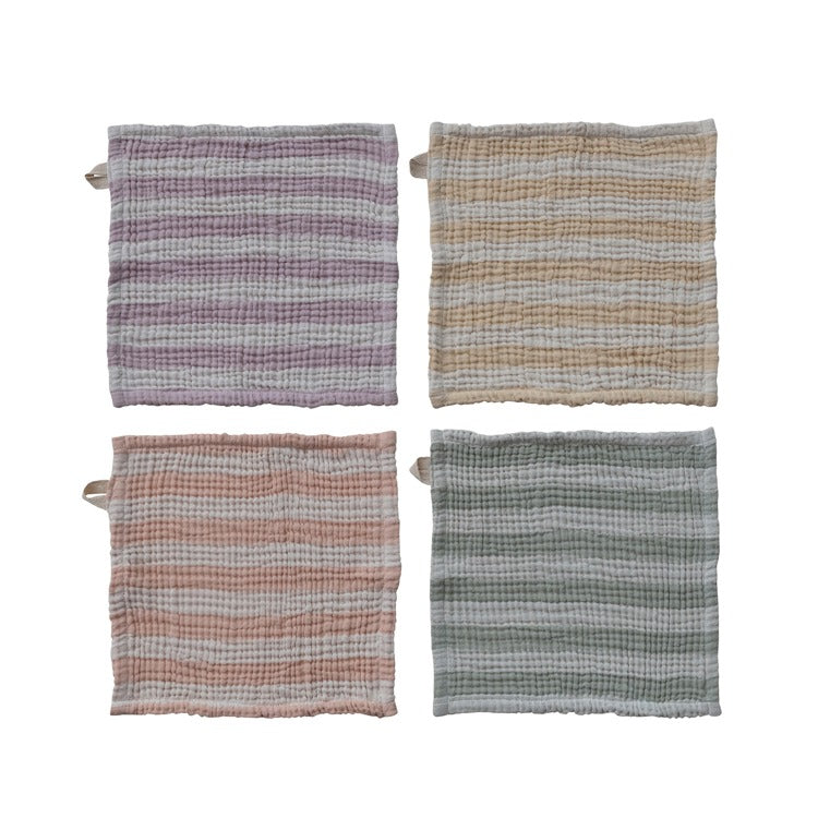 Woven Cotton Double Cloth Striped Washcloth