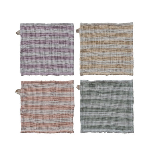 Woven Cotton Double Cloth Striped Washcloth