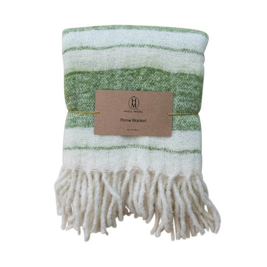Green & Natural Brushed Throw