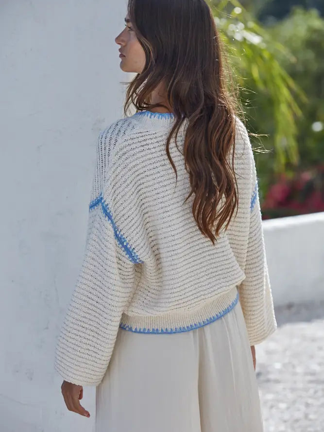 Blue Trim Knit Sweater
