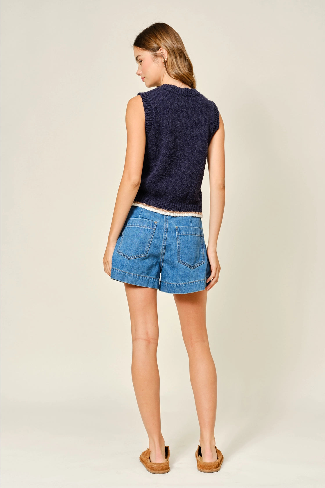 Mid Rise Denim Shorts