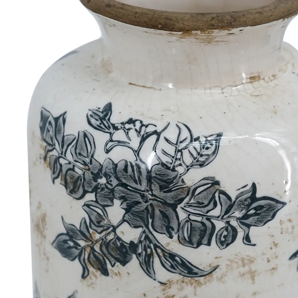 5.5x5.5x12.5" Midnight Blossom Ceramic Vase