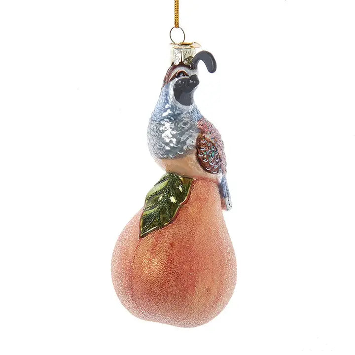 5" Glass Partridge on Pear Ornament