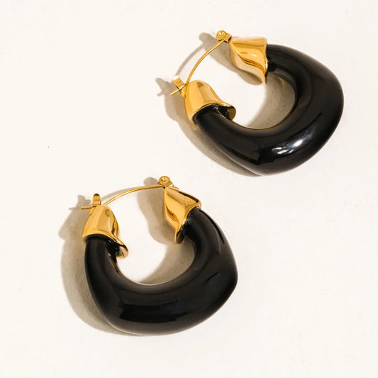 Gold Non-Tarnish Resin Hoop Earrings