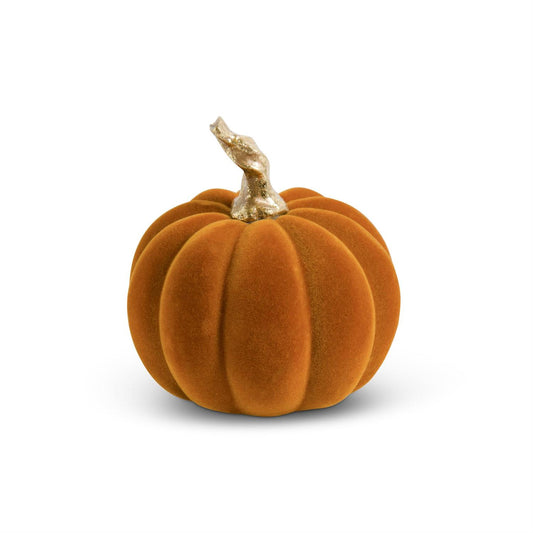 3.5" Orange Velvet Pumpkin Gold Stem