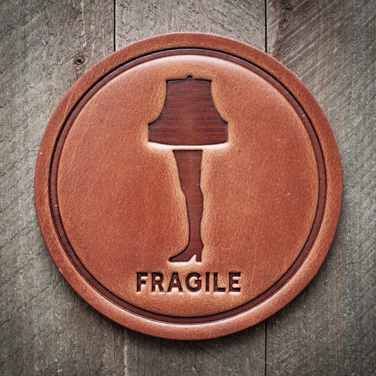 4" Fragile Leather Coaster