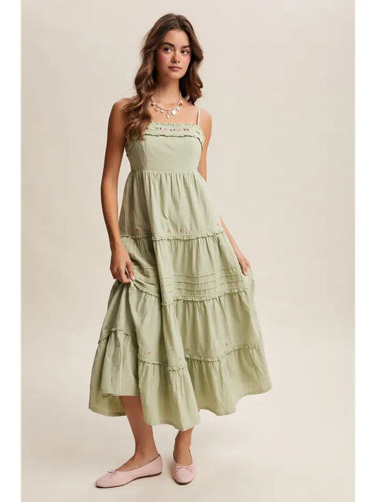 Embroidered Tiered Maxi Dress