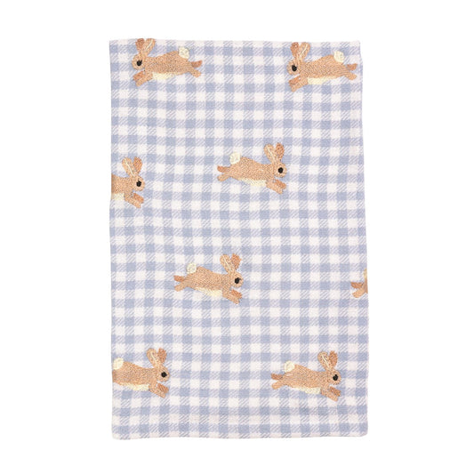 Blue Bunny Embroidered Tea Towel