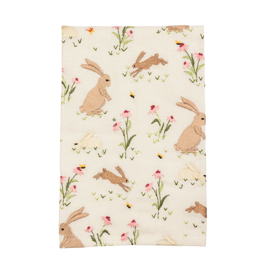 Floral Bunny Embroidered Tea Towel