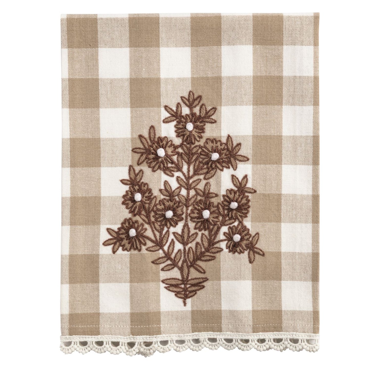 Brown Embroidered Tea Towel