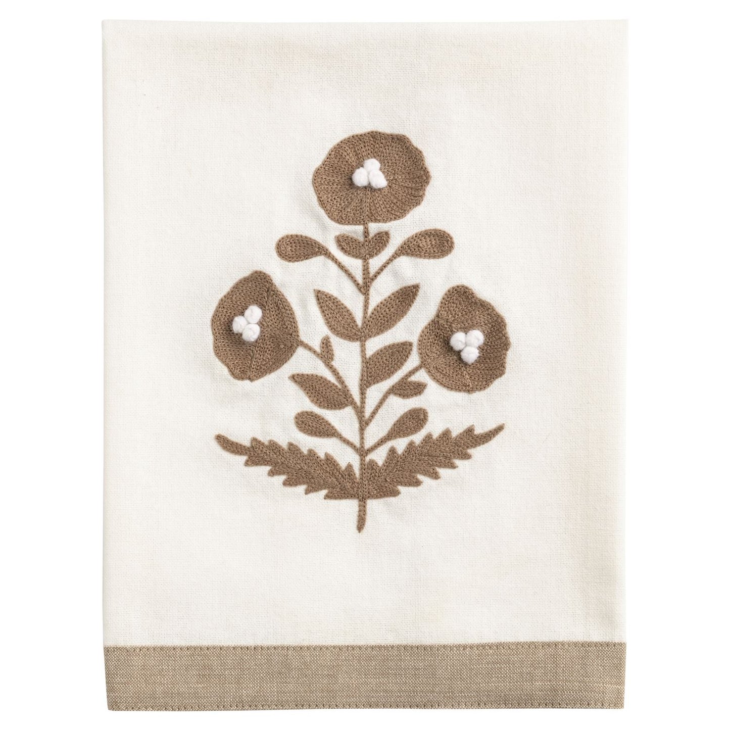 Brown Embroidered Tea Towel