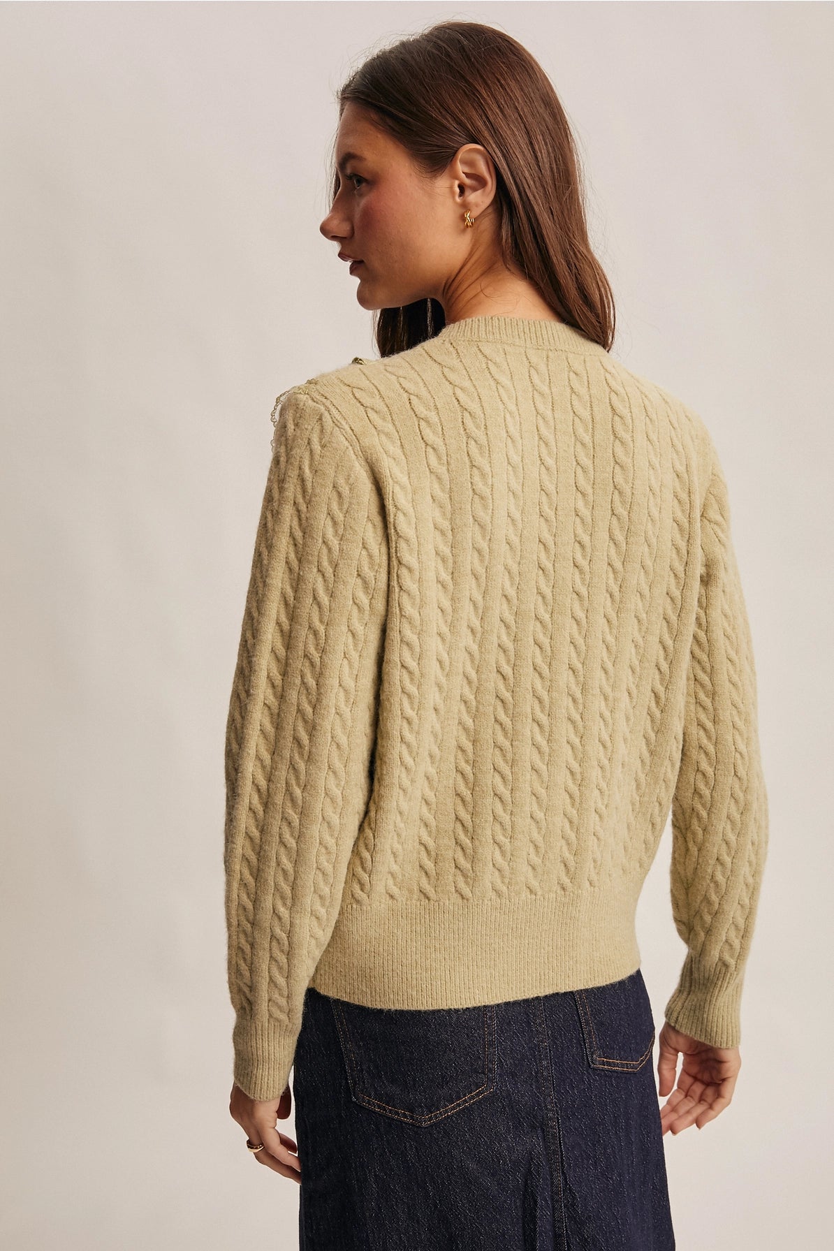 Lace Trim Cable Knit Pullover
