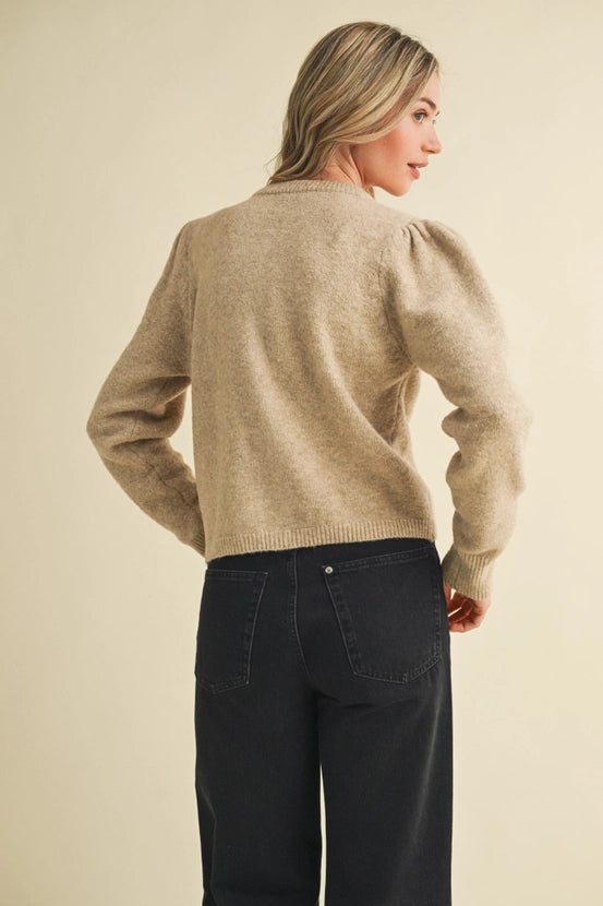 Long Puff Sleeve Sweater Cardigan