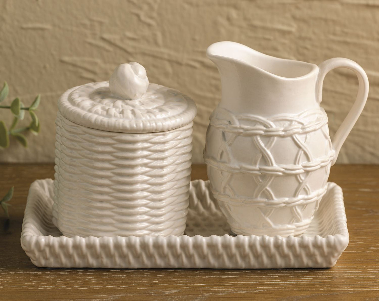 Ceramic Woven Cream And Sugar