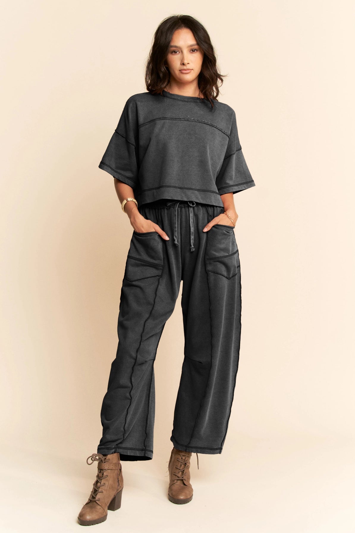 Mineral Washed Barrel Pant Set