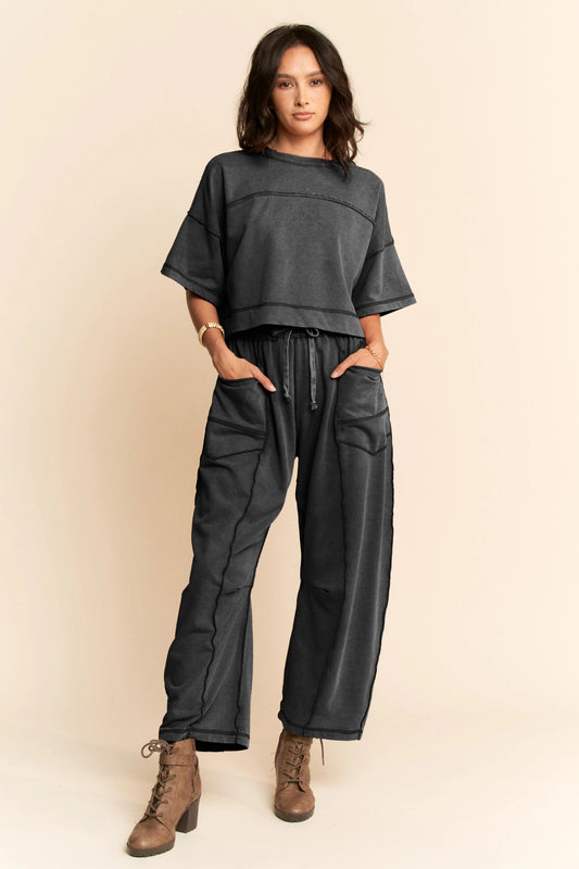 Mineral Washed Barrel Pant Set