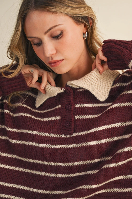 Striped Sweater with Collar