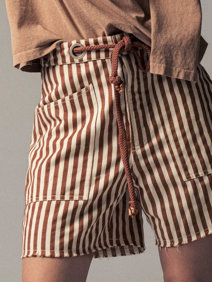 Vertical Stripe Drawstring Shorts