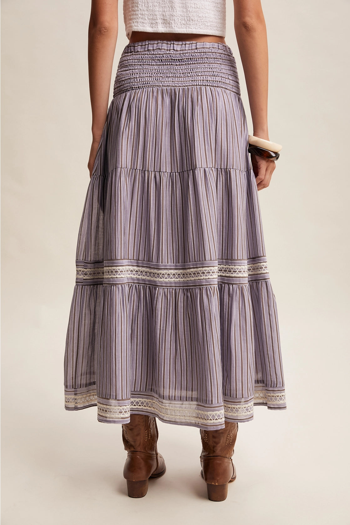 Striped Smocked Maxi Skirt