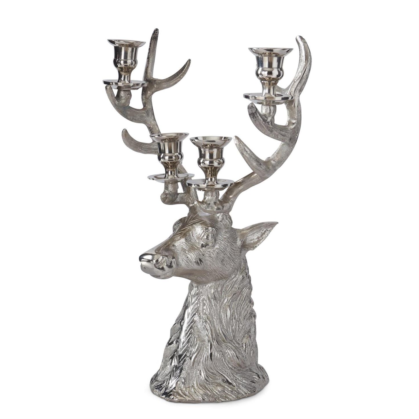 16" Silver Deer Bust Candelabra