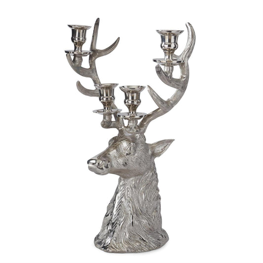 16" Silver Deer Bust Candelabra