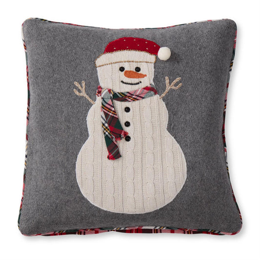 20" Grey Wool Snowman Pillow