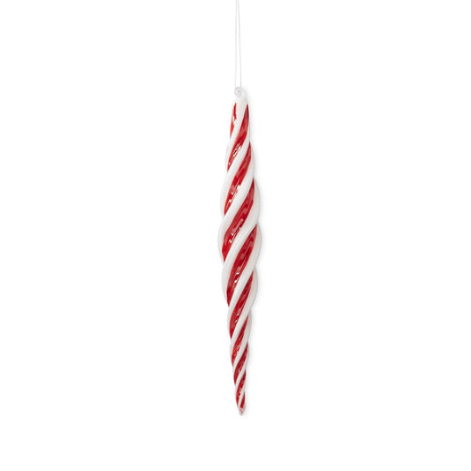 12" Red & White Glass Icicle Ornament