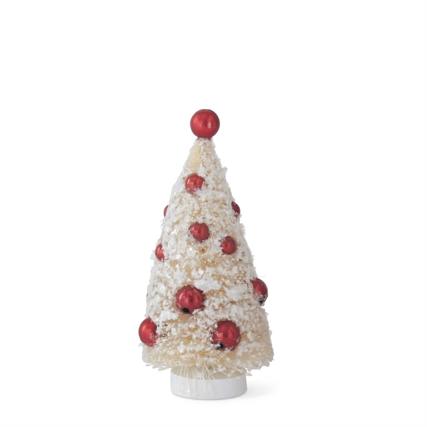 4.5" White Bottle Brush Tree w/Red Ornaments