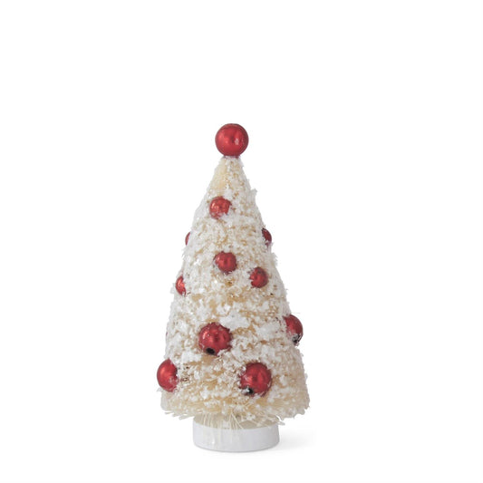 4.5" White Bottle Brush Tree w/Red Ornaments