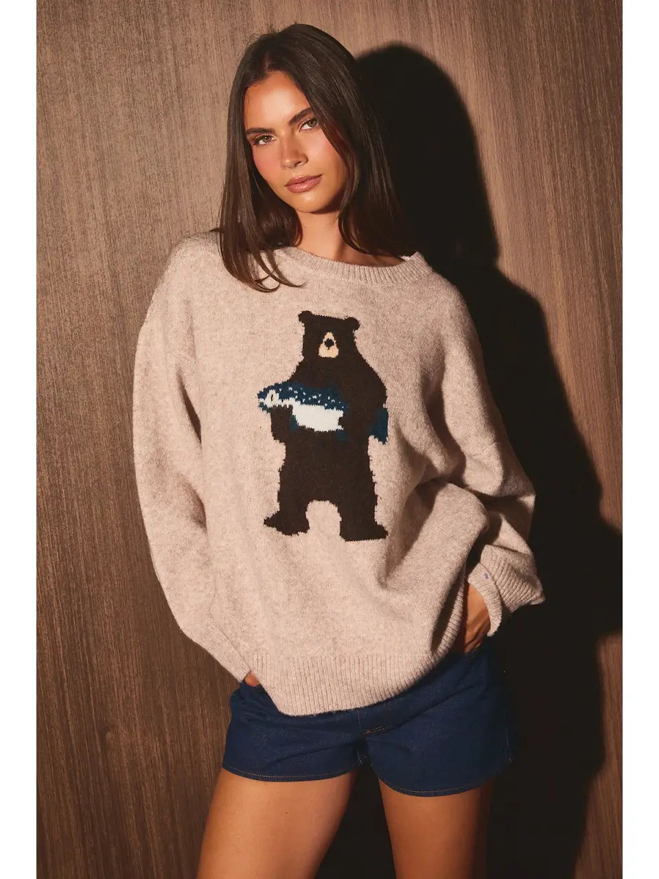 Bear Graphic Crew Neck Oversized Sweater