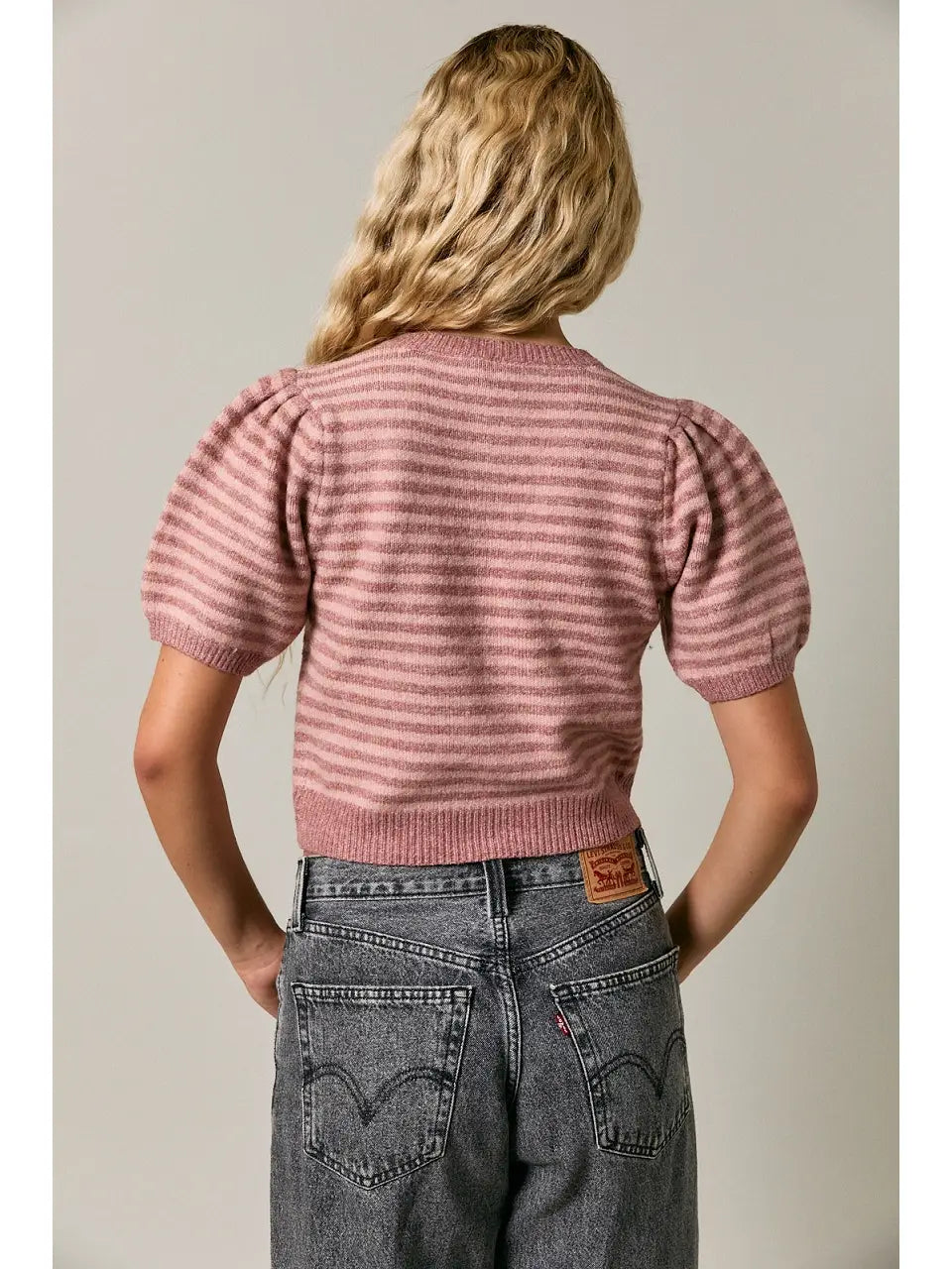Puff Short Sleeve Cardigan Pink